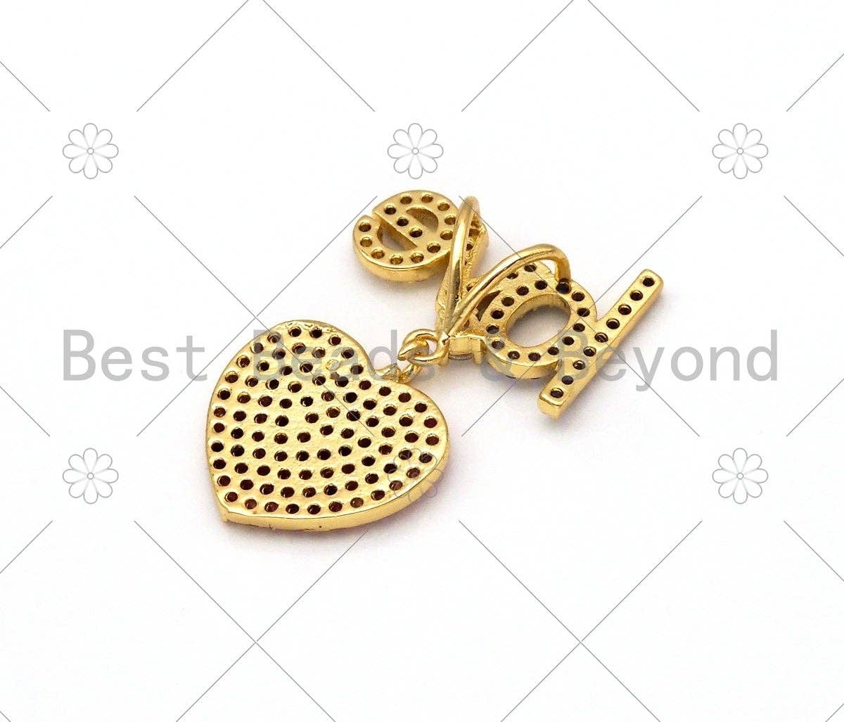 Colorful CZ Micro Pave Love Word With Fuchsia CZ Heart Shape Pendant,18K Gold Filled Love Charm,Necklace Bracelet Pendant,19x28mm,Sku#LK398