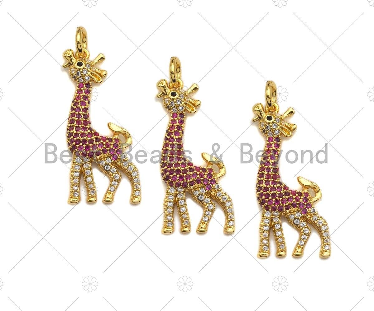 Fuchsia CZ Micro Pave Giraffe Charm for Necklace Bracelet, Deer Charm, Cubic Zirconia Animal Charms, 14x30mm,sku#Y301