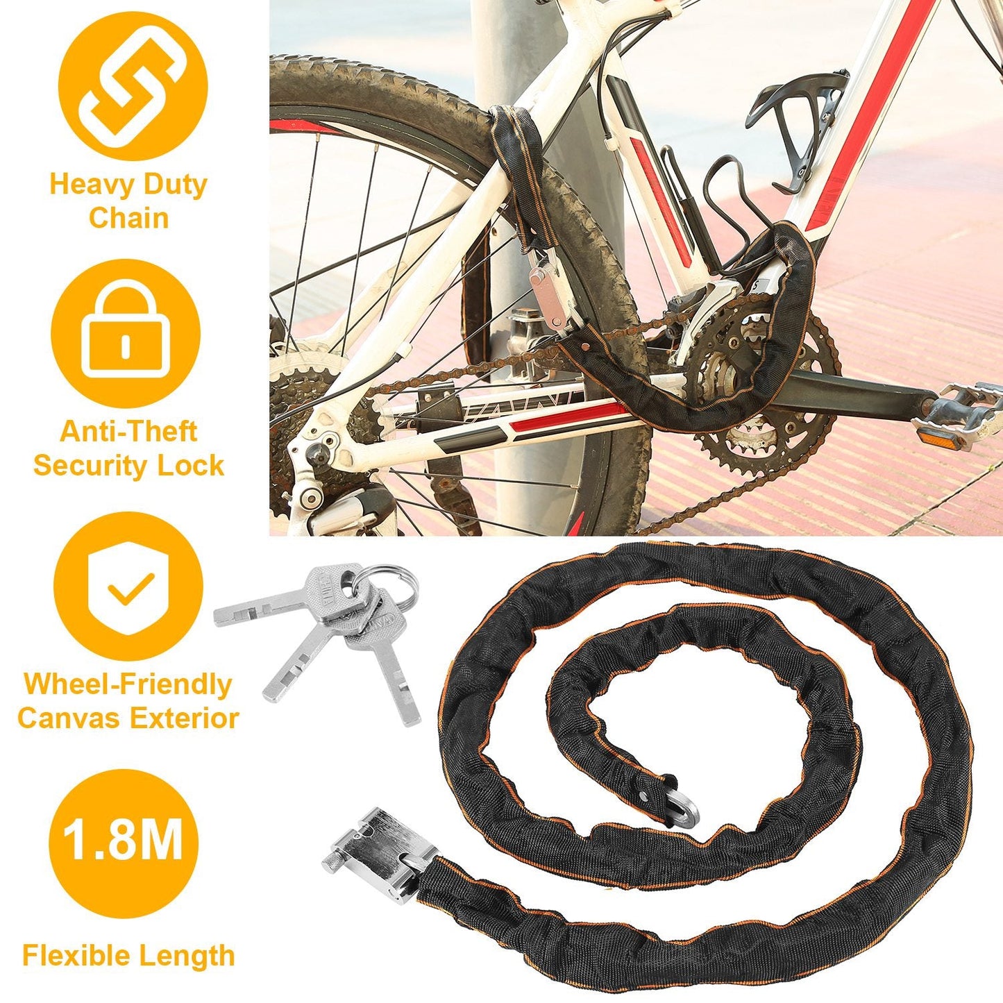 Bike Chain Lock with 3 Keys for Everyday Bicycle Security