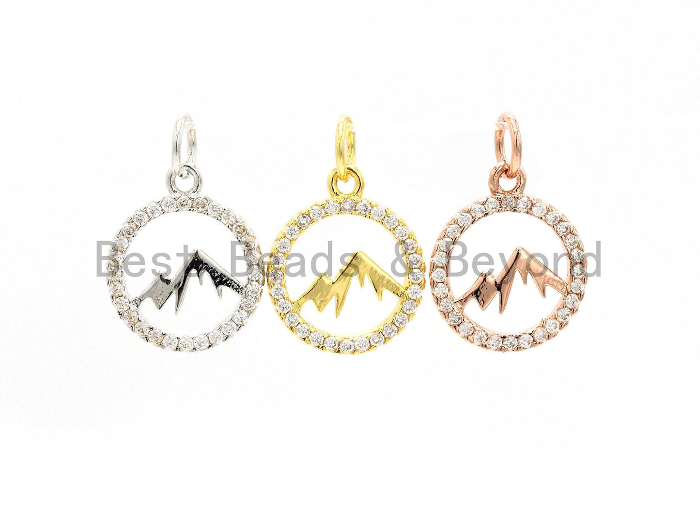 CZ Micro Pave Mountain Round Charm Pendant, Cubic Zirconia Paved Charm, Necklace Bracelet Charm Pendant, 12x14mm,sku#Y146