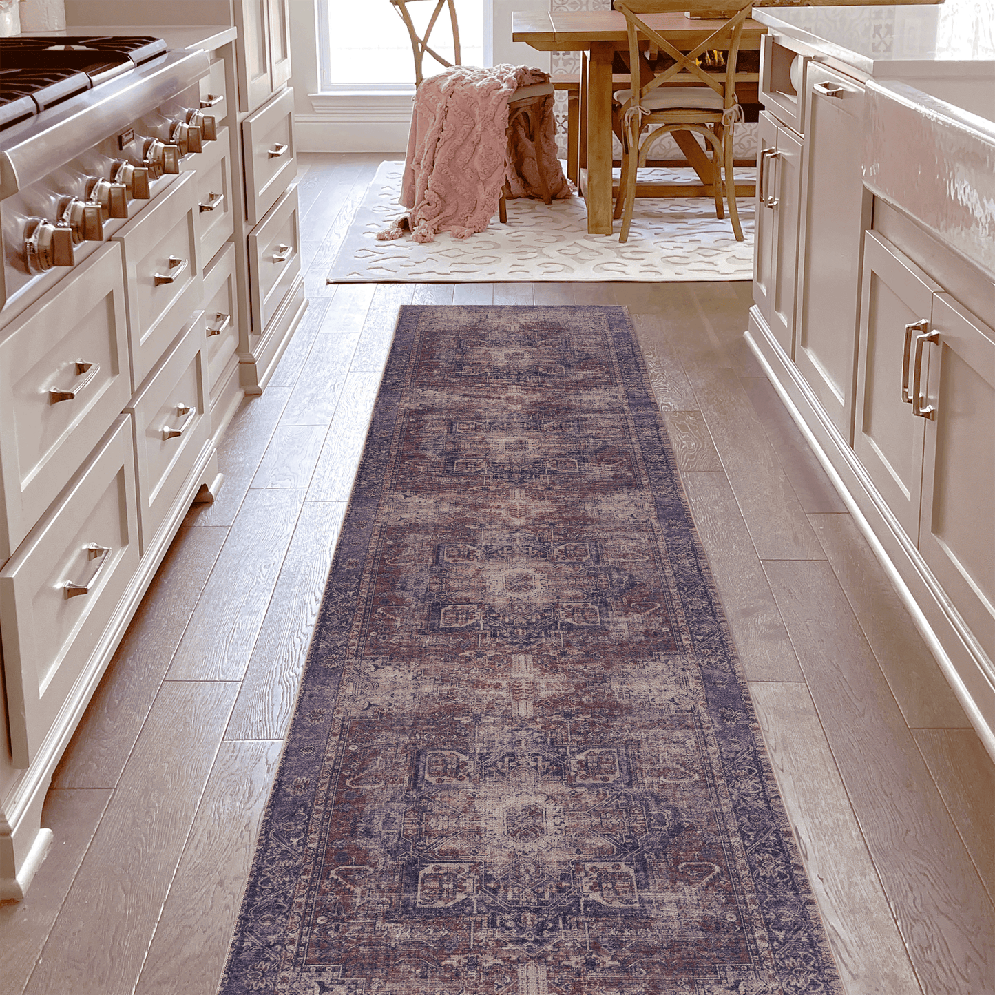 MAVAL Burgundy Washable Runner Rug 2'6'' x 10'