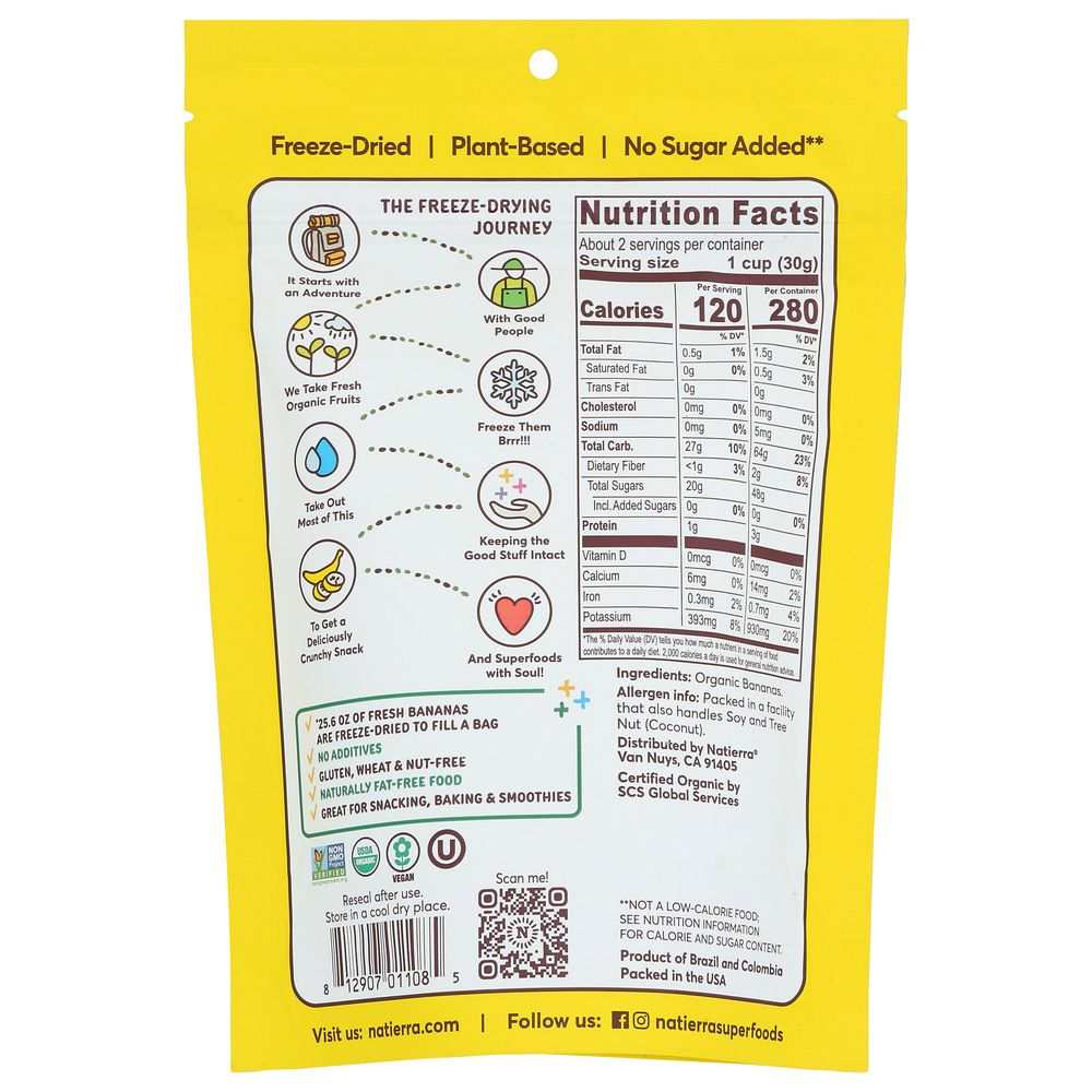 NATIERRA: Organic Freeze Dried Banana-Crunchy|Nutrient-Rich Snack 2.5oz