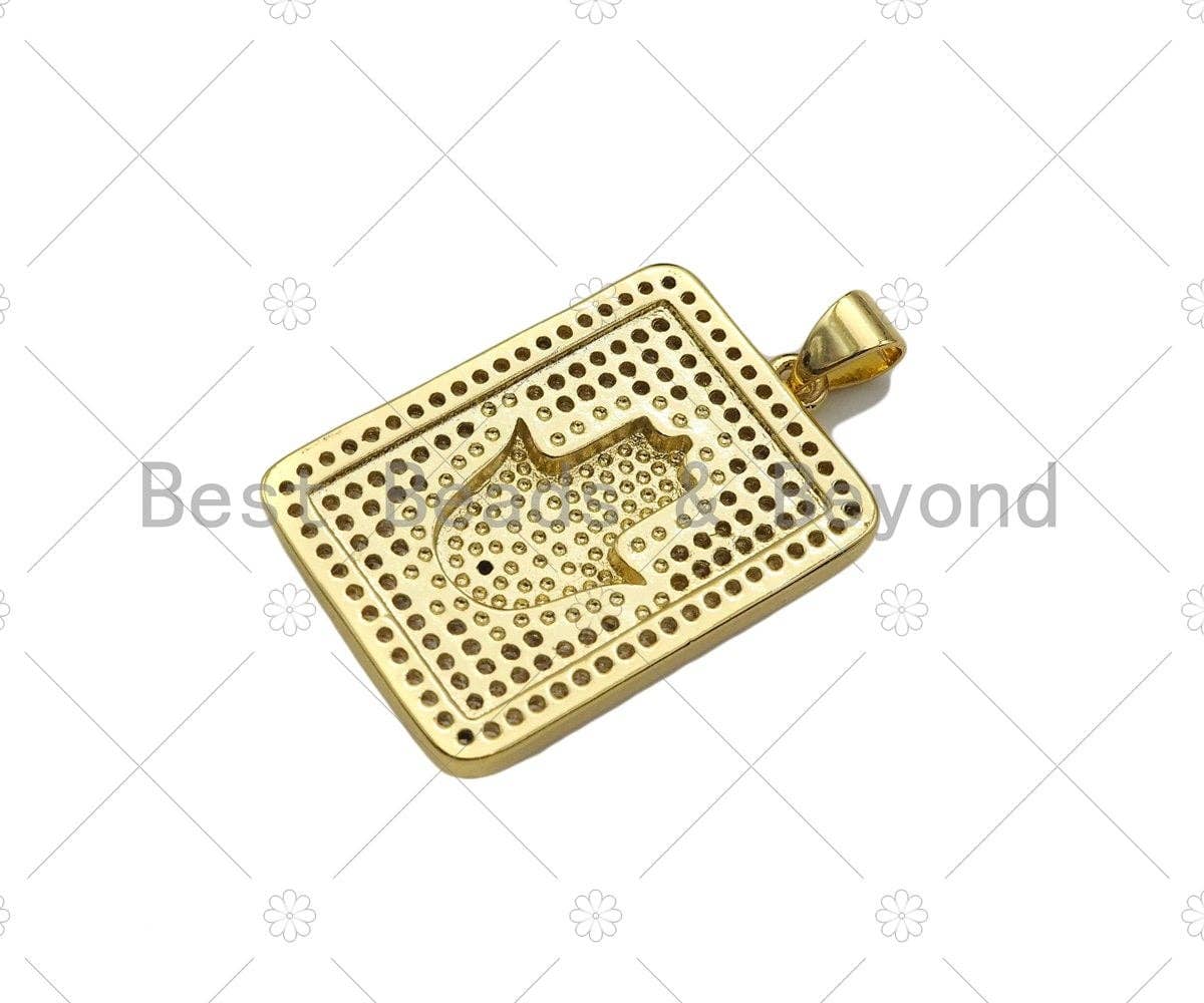 CZ Micro Pave Hamsa Hand On Rectangle Shape Pendant/Charm,Cubic Zirconia Medallion Charm, Necklace Bracelet Charm Pendant,18x28mm, Sku#LK219