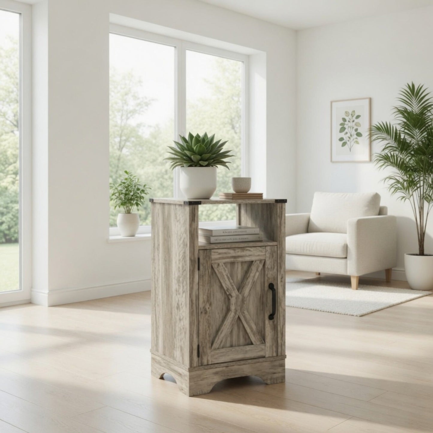 16" Light Grey Farmhouse Nightstand