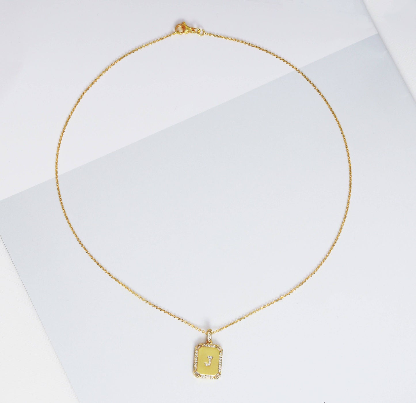 Gold Filled Tile Initial Letter Necklace, Peronalized Necklace, Sku#CL25