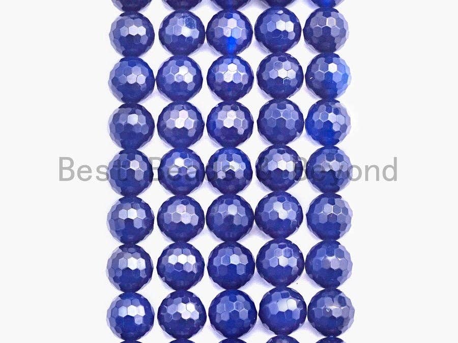 High Quality Natural Navy Blue Color Agate Beads, Round Faceted 6mm/8mm/10mm/12mm, Blue Agate Beads, 15.5inches, sku#U487