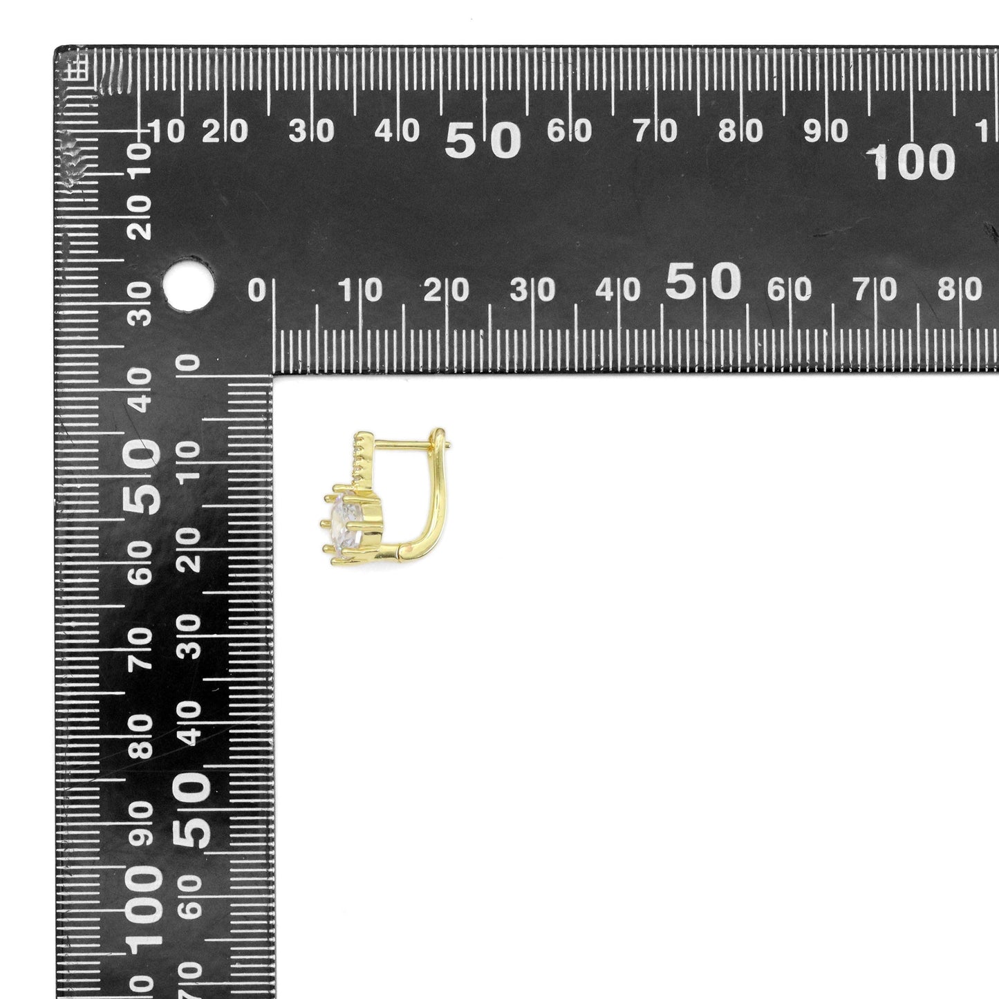 Big Diamond Gold Rectangle Huggie Earrings, Sku#LX438