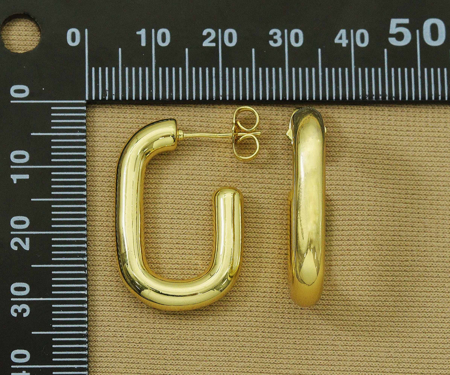 Gold Rectangle Huggie Earrings, Sku#J347