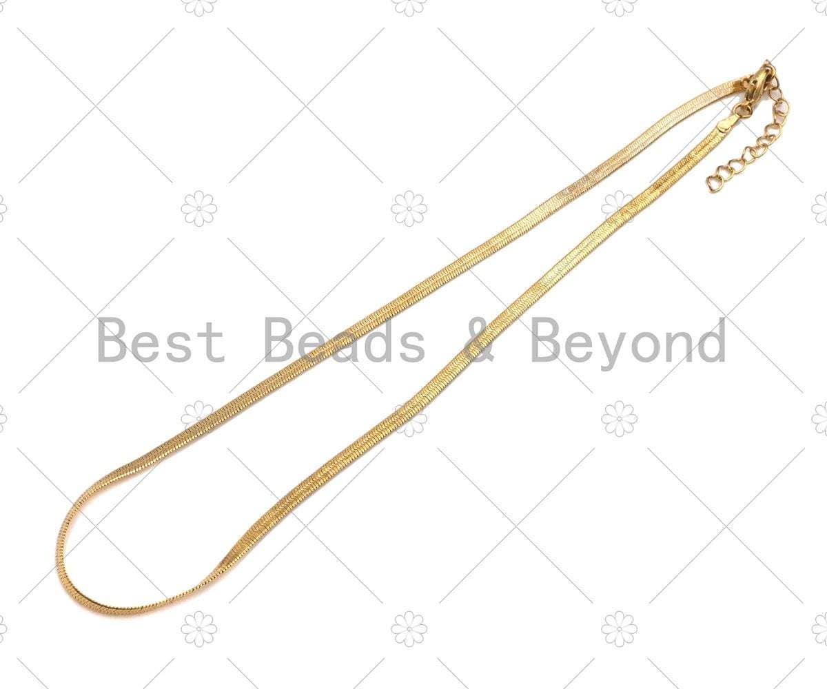 3mm/5mm wide Herringbone Chain Necklace, 18'', Sku#M383