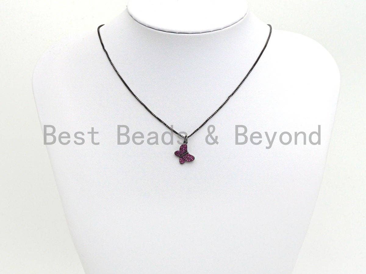 Fuchsia CZ Micro Pave Butterfly Pendant/Charm,Cubic Zirconia Paved Charm, Necklace Bracelet Charm Pendant,7x9/10x13mm,sku#X139
