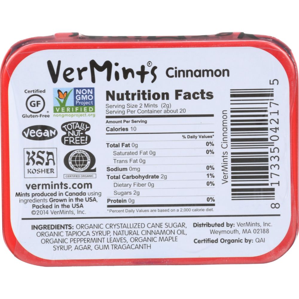 VERMINTS: Organic Cinnamon Mints, 1.41 oz