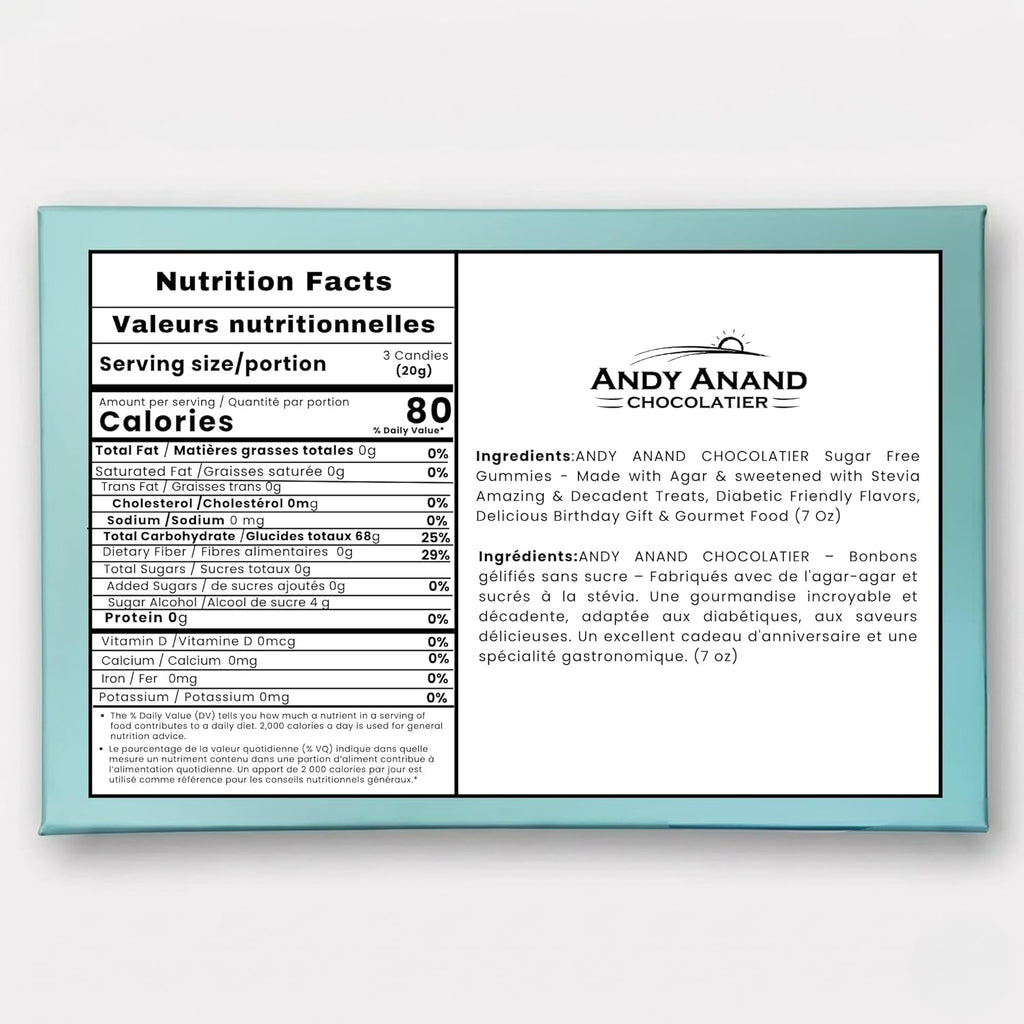 Andy Anand Sugar-Free Gummies, 7 oz – Made with Agar & Stevia, Diabetic-Friendly, Assorted Flavors, Birthday, Mother's Day & Holiday Gift