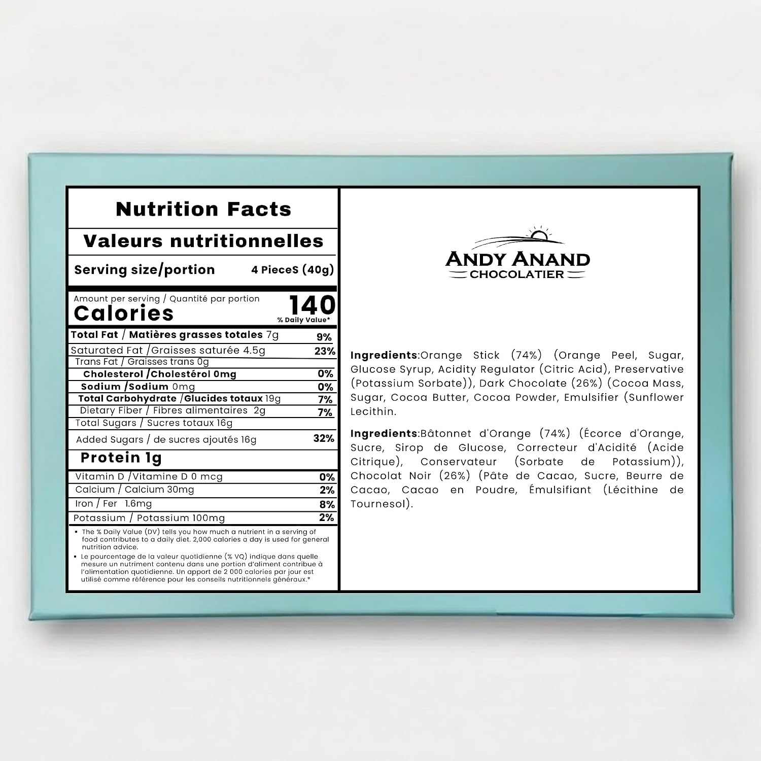 Andy Anand Dark Chocolate Covered Orange Peel Bars, 24 pc, 1 lb – Real Candied Orange Zest, Belgian Chocolate, Birthday & Holiday Gift Box