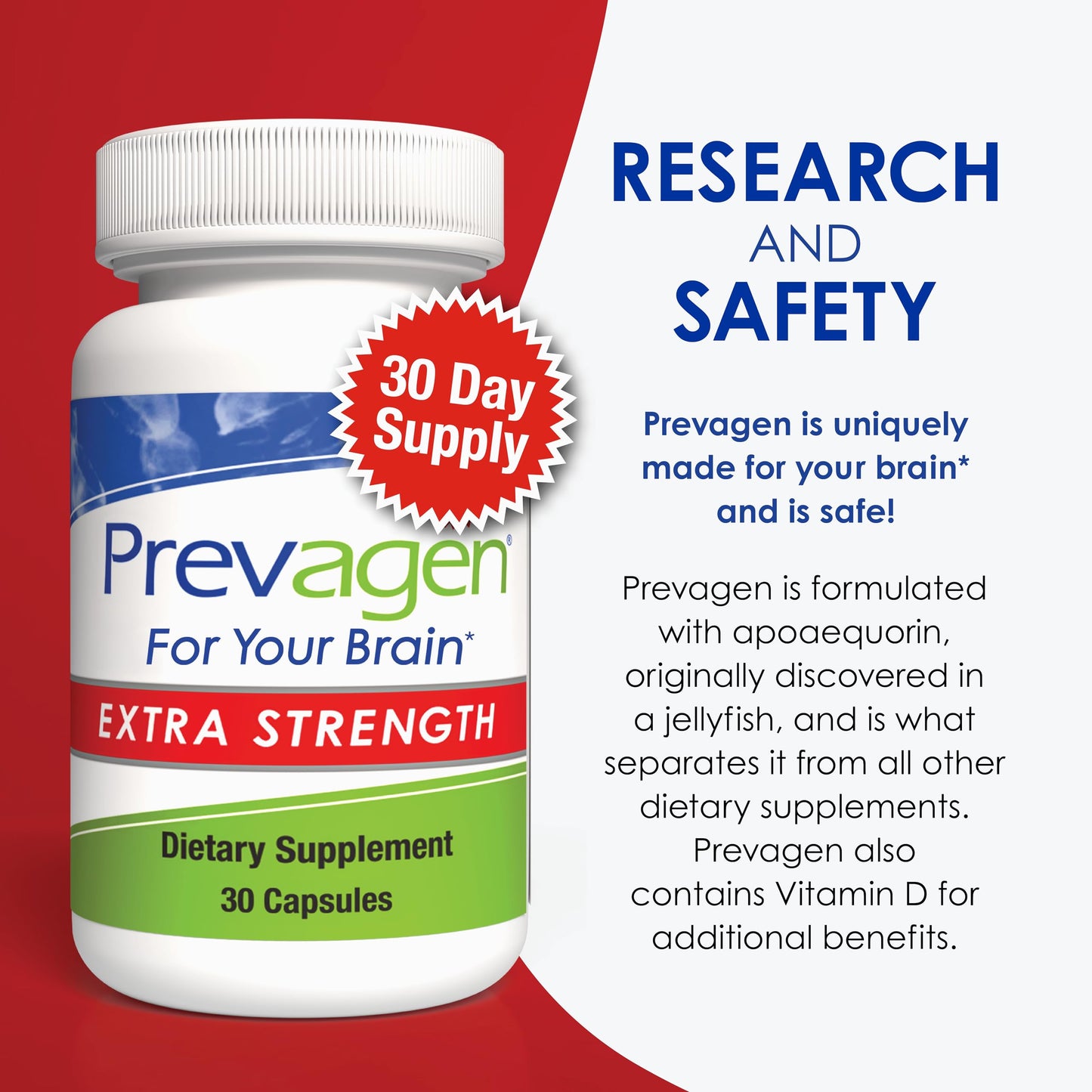Prevagen Extra Strength , 60 Capsules For Your Brain, 2 Month Supply, 20mg Apoaequorin, 50mcg Vitamin D3