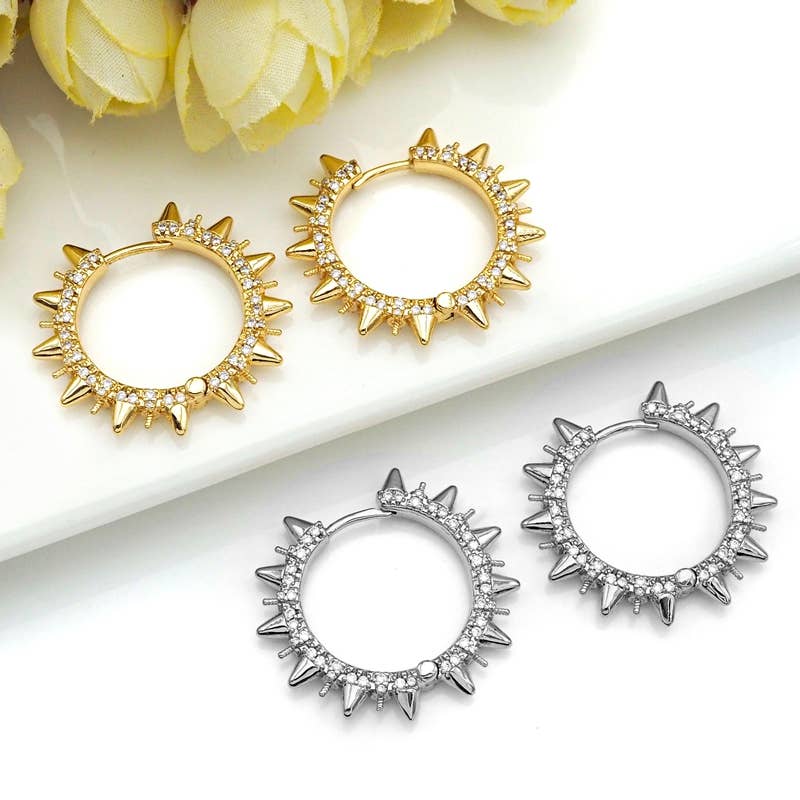 CZ Micro Pave Spike earrings, Sku#J305