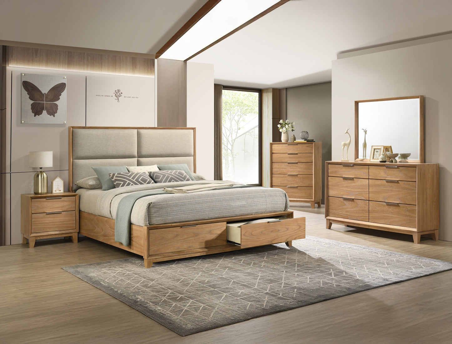 1pc Queen Storage Platform Bed with Upholstered Ultra-plush Headboard