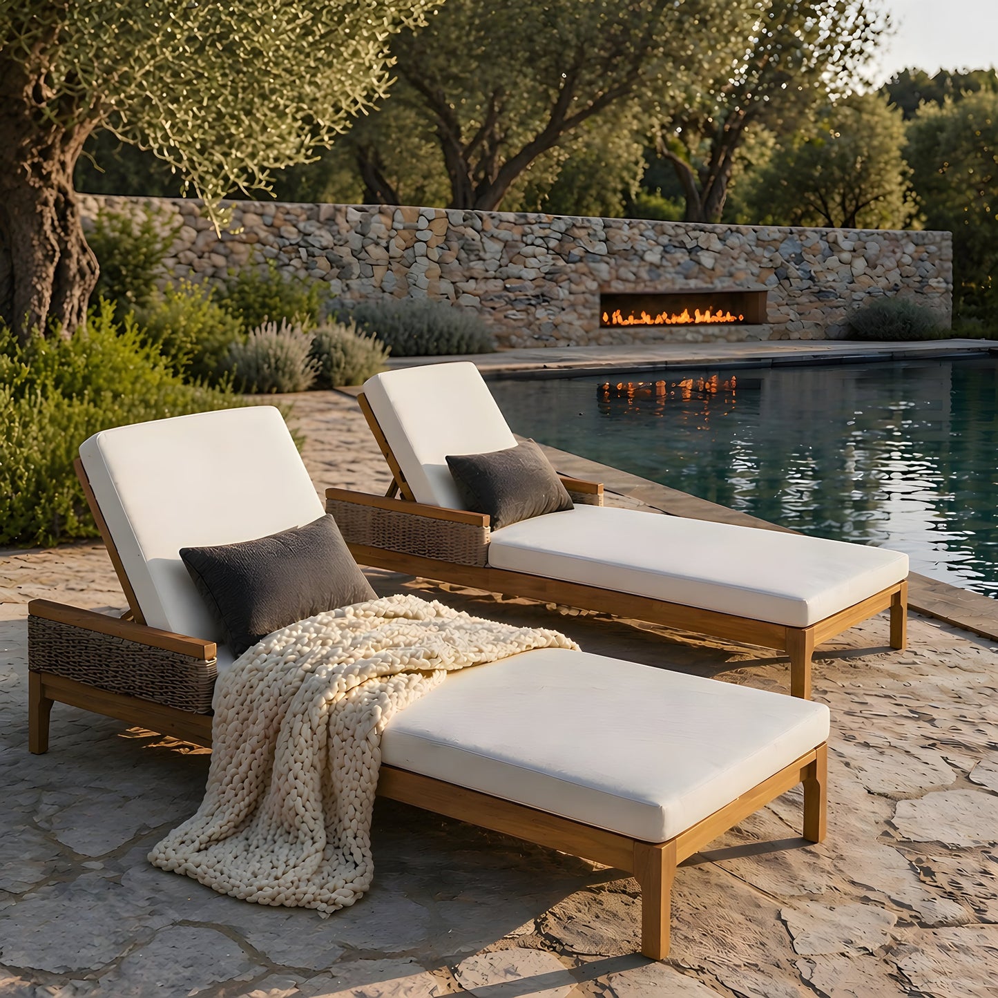 76.8" Solid Acacia Wood Sun Chaise Lounger Set of 2