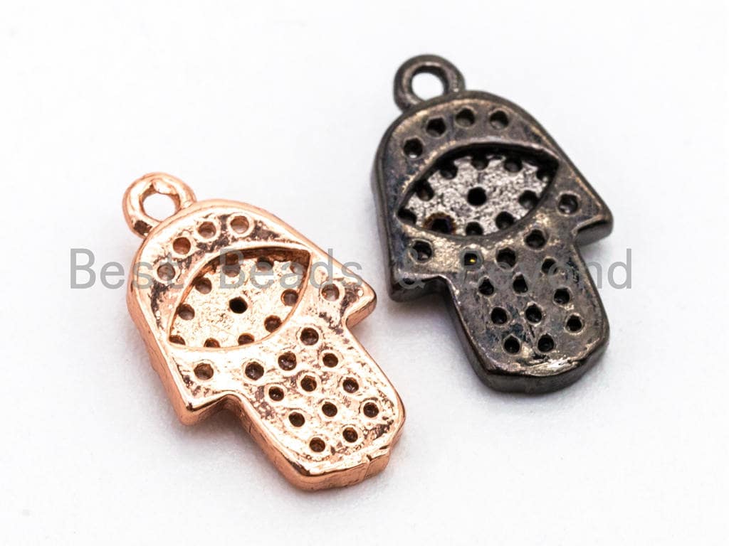 CZ Micro Pave Clear Hamsa Hand Evil Eye Pendant/Charm, Clear Cubic Zirconia Pave Bracelet Charms,8x13mm, sku#B72