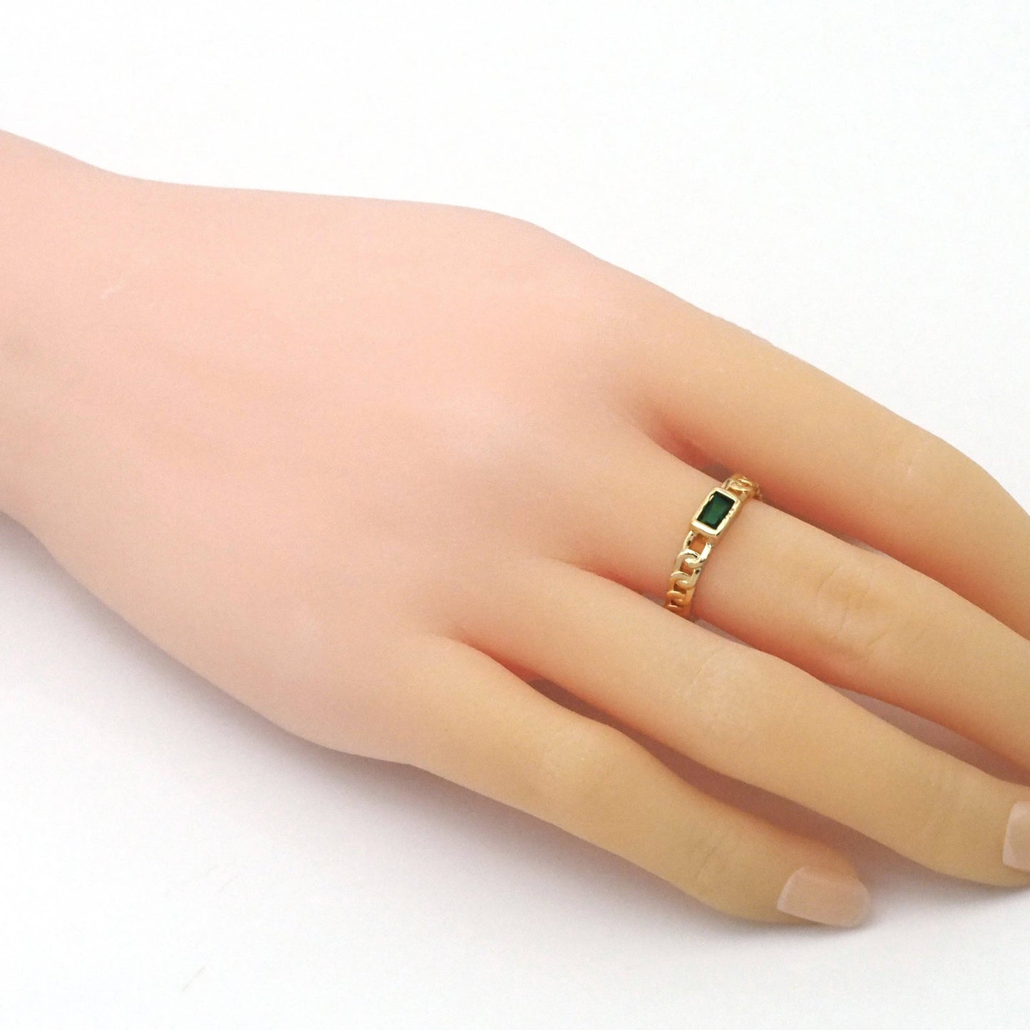 Gold Colorful CZ Rectangle Cuban Chain Adjustable Ring, Sku#JL179