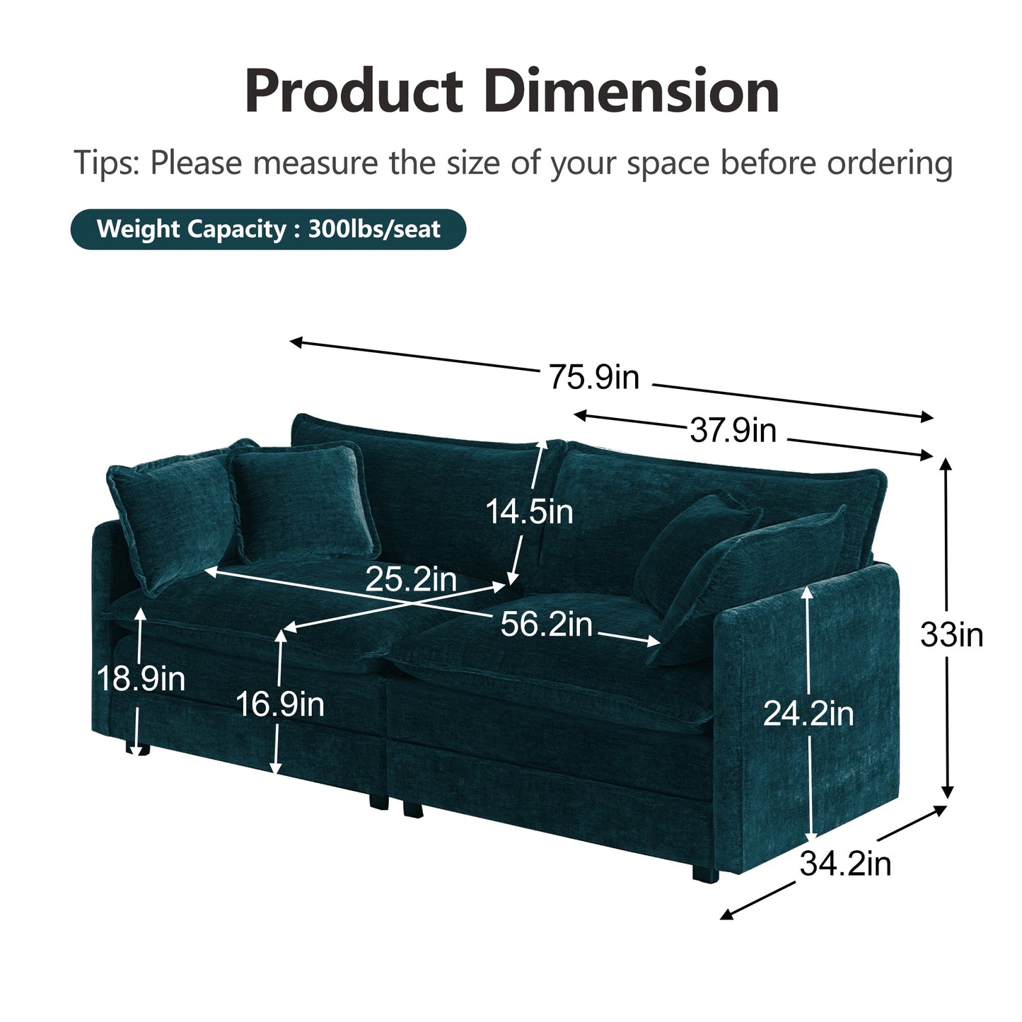 Modern Fabric Loveseat Sofa Couch for Living Room