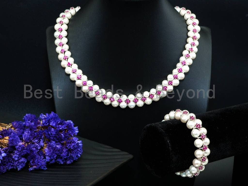Bridal Pearl Necklace Bracelet Set, sku#P16