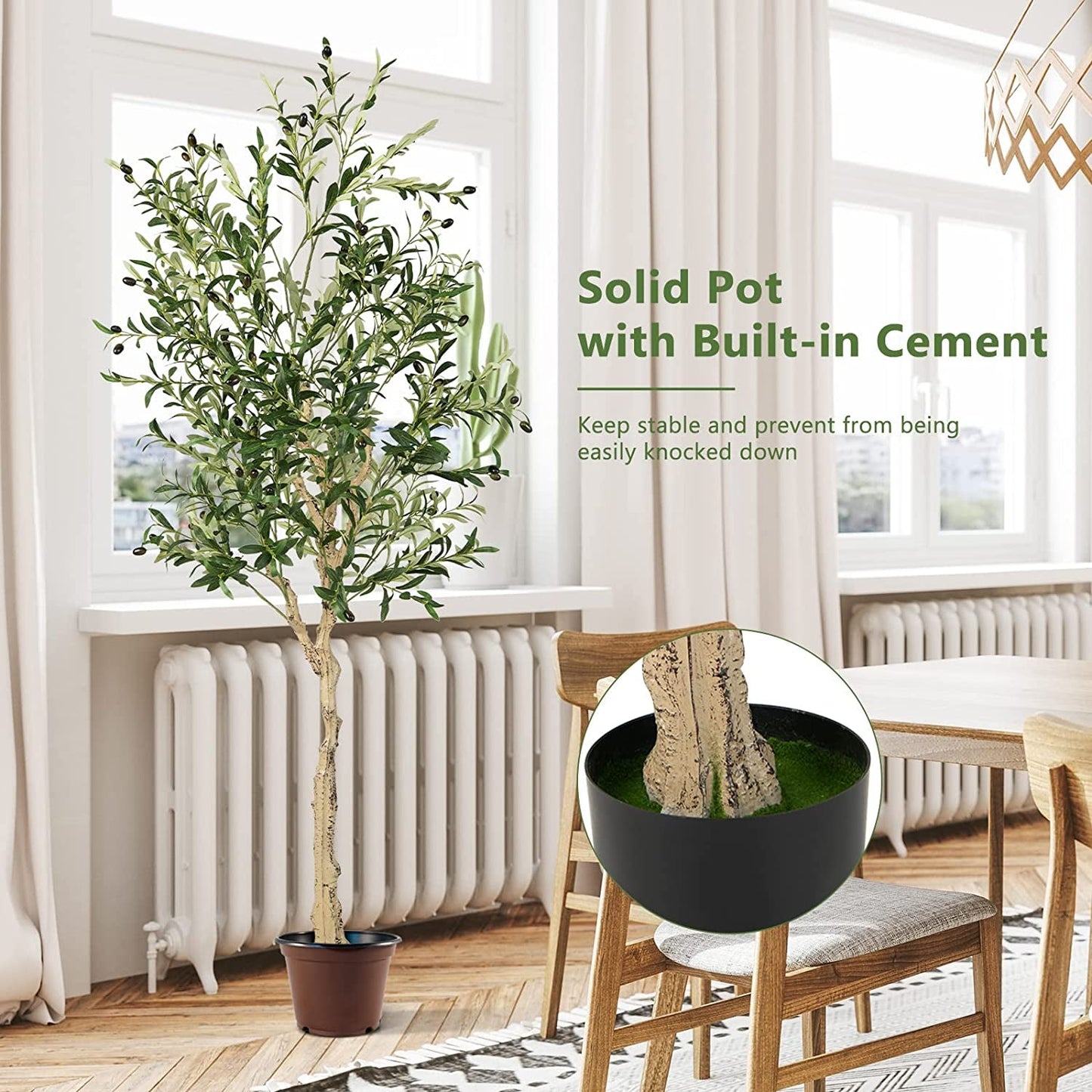 6 Feet Artificial Olive Tree in Cement Pot