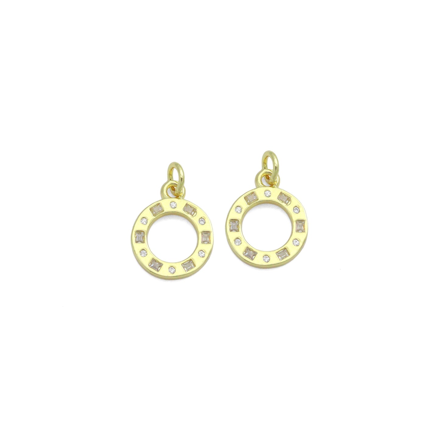 Clear CZ Gold Round Circle Charm Pendant,Sku#LD731