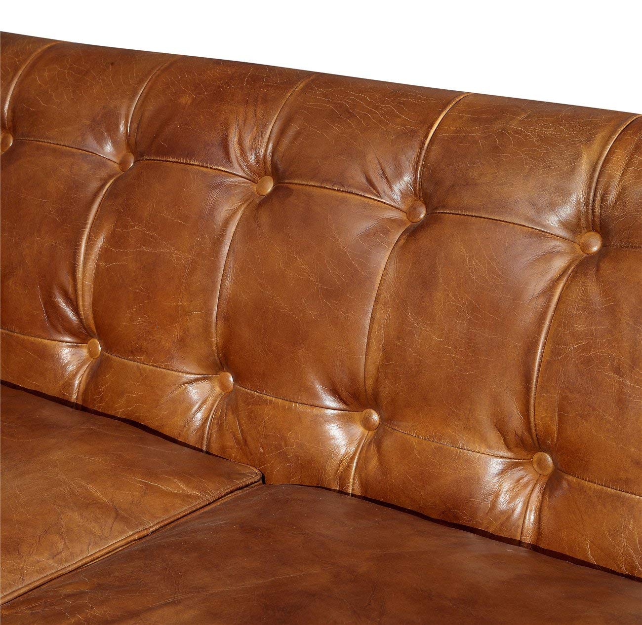 Tuxedo Leather Love Seat - Light Brown
