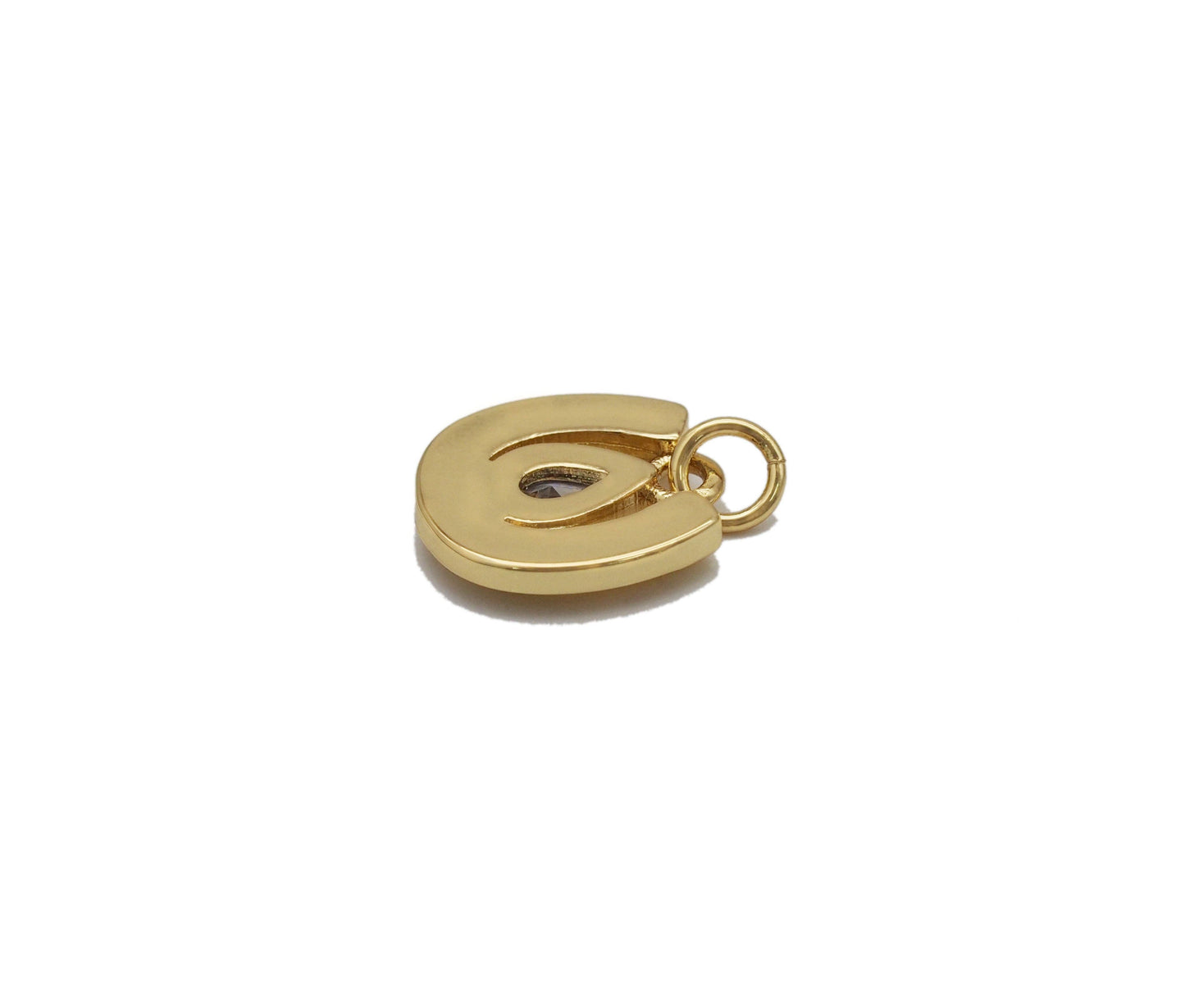 Gold Teardrop CZ On U Horseshoe Shape Charm, Sku#LK700