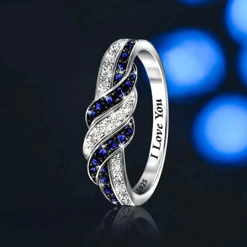 Bague Infinity Love en oxyde de zirconium bleu scintillant – Argent sterling 925