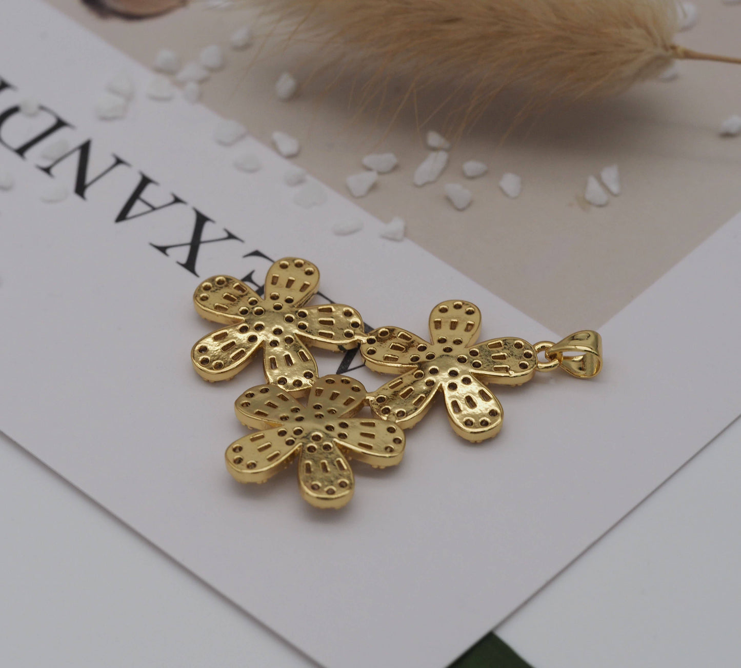 CZ Triple Sunflowers Charm, Sku#LK620
