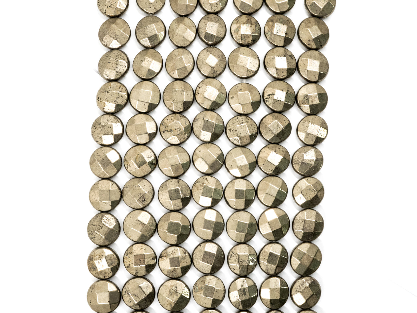 Quality Natural Pyrite Coin Beads, Faceted Flat Coin Pyrite Gemstone Beads, 8mm/10mm/12mm Coin Pyrite, 16" Full Strand, SKU#W12