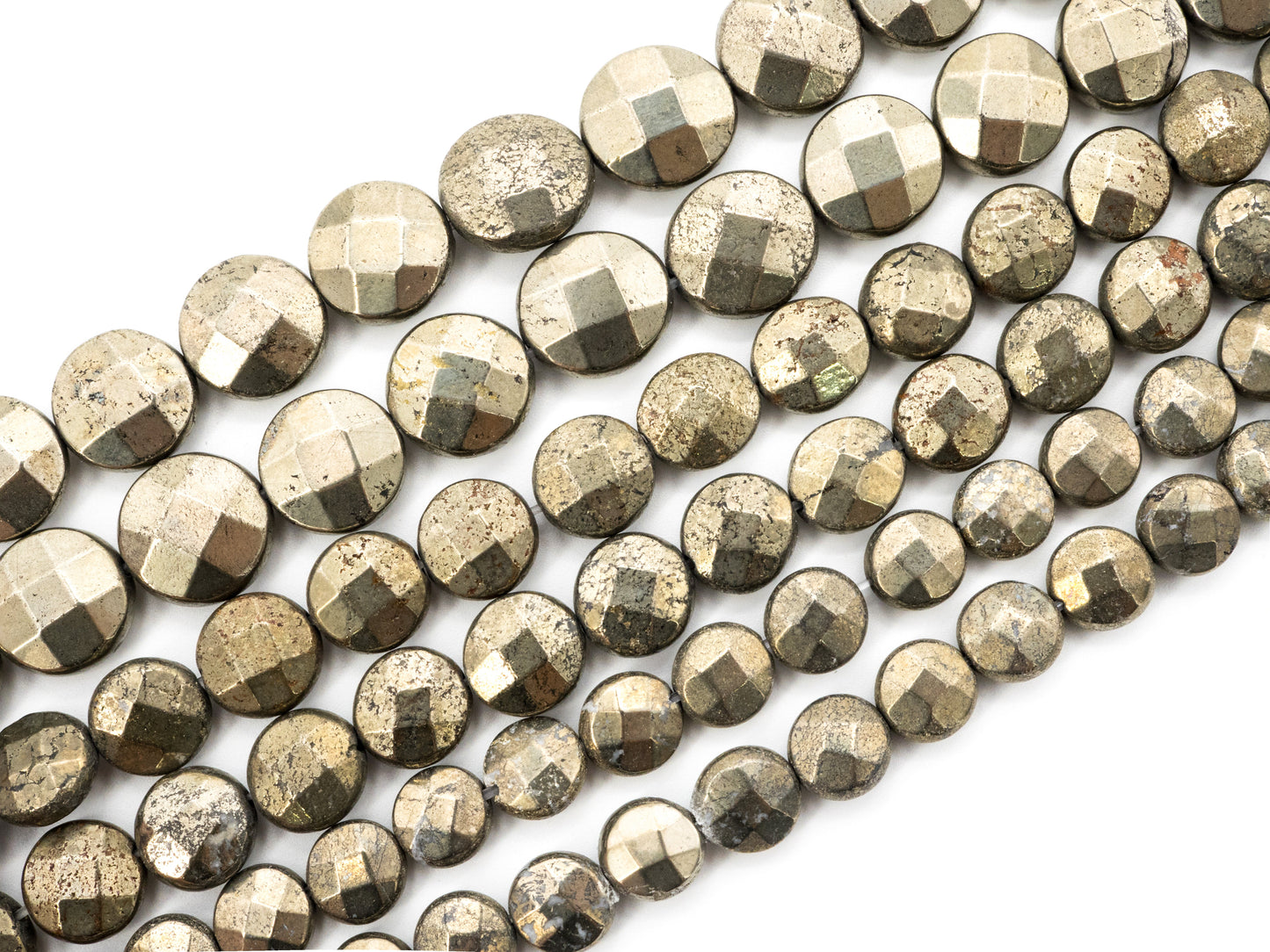 Quality Natural Pyrite Coin Beads, Faceted Flat Coin Pyrite Gemstone Beads, 8mm/10mm/12mm Coin Pyrite, 16" Full Strand, SKU#W12