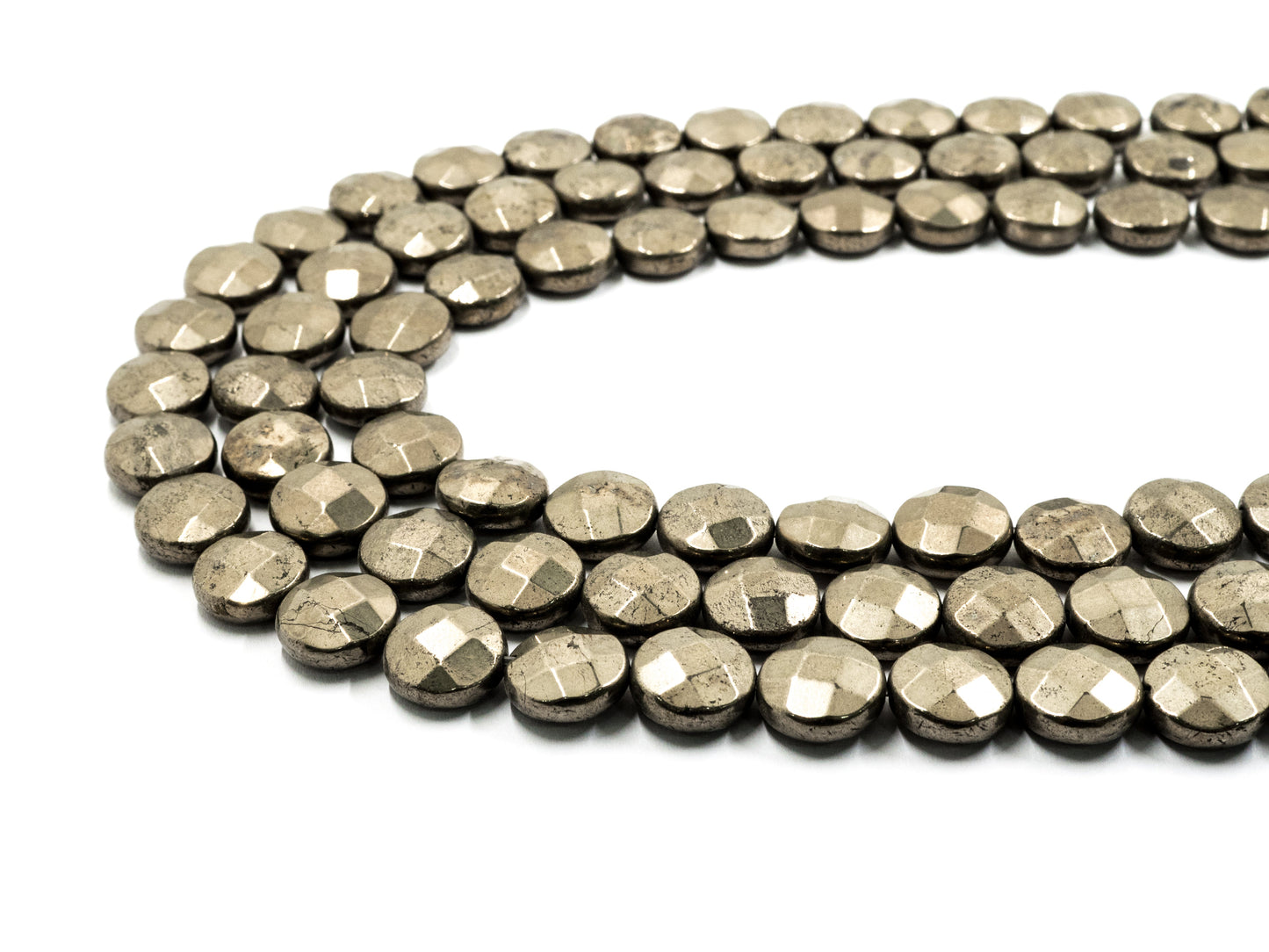 Quality Natural Pyrite Coin Beads, Faceted Flat Coin Pyrite Gemstone Beads, 8mm/10mm/12mm Coin Pyrite, 16" Full Strand, SKU#W12