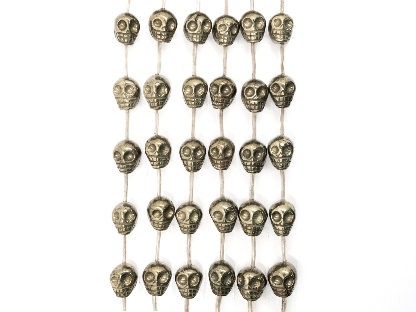 Natural Pyrite 3D Skull Beads, 8mm/10mm/12mm/14mm Natural Gemstone Beads, Skull Beads, 15.5" Full Strand, SKU#W25
