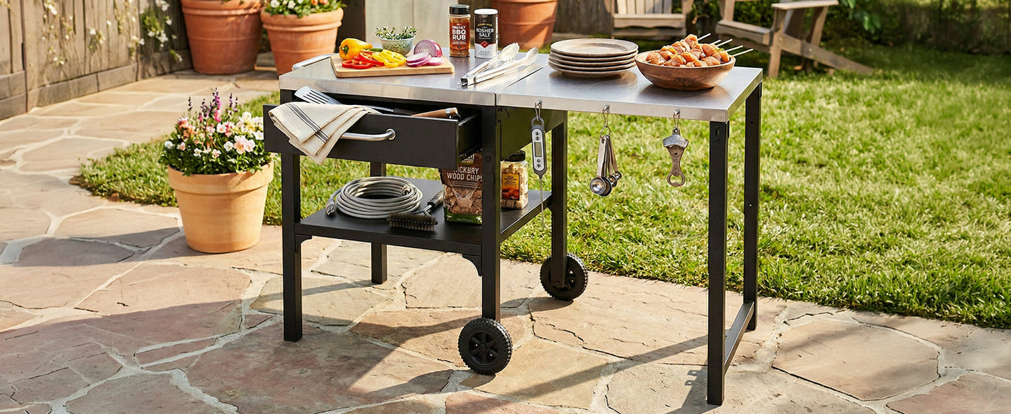 Outdoor Kitchen Cart - Foldable BBQ Prep Station