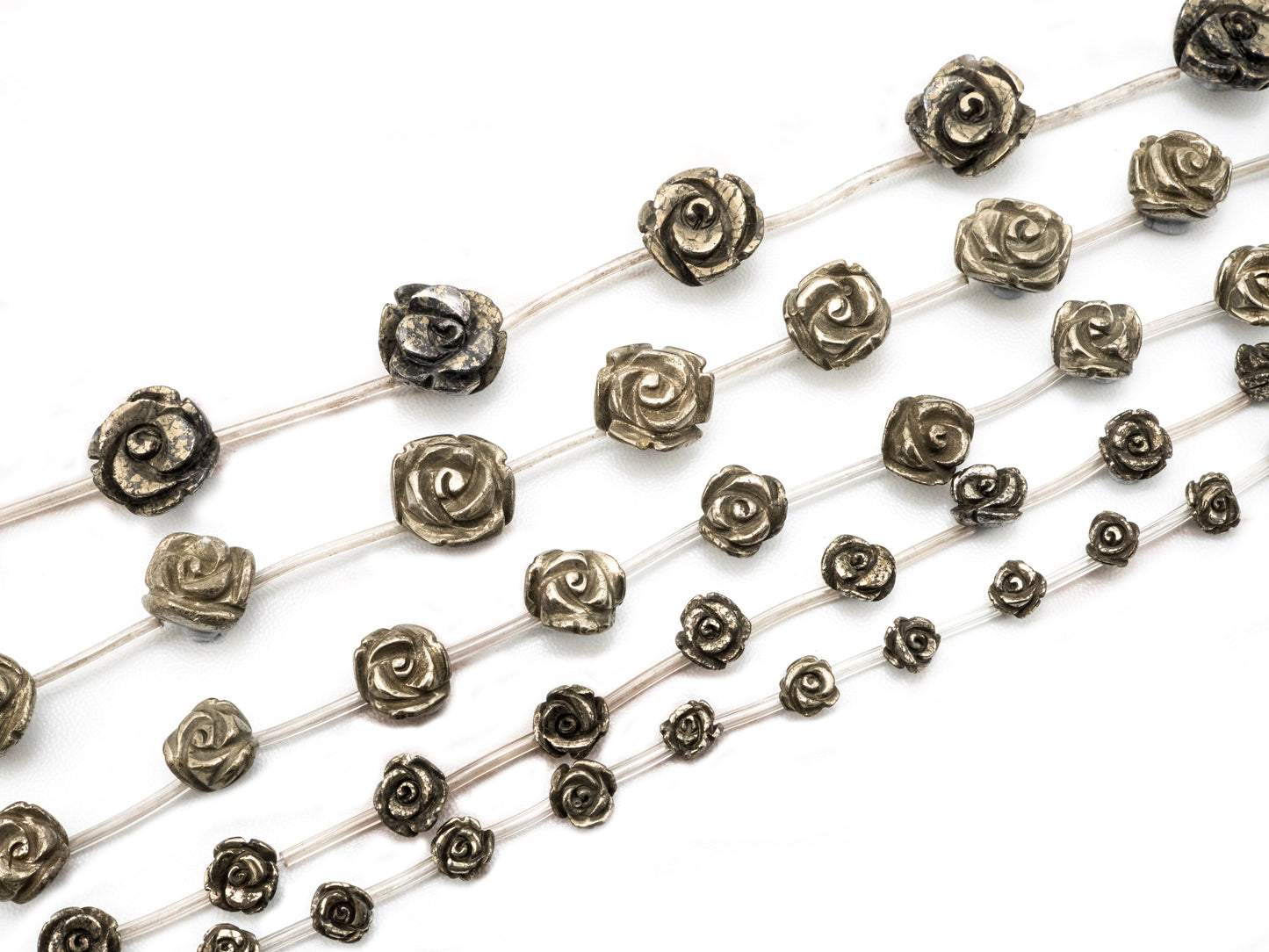 Quality Natural Pyrite Beads, Rose Flower Pyrite Gemstone Beads,8mm/10mm/12mm/14mm/18mm, 15.5" Full Strand, SKU#W26