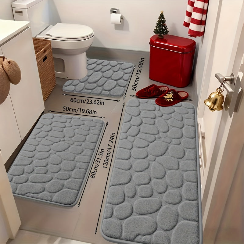 Tapis de bain en mousse à mémoire de forme ultra-douce – Antidérapant, absorbant (Hexagone gris)