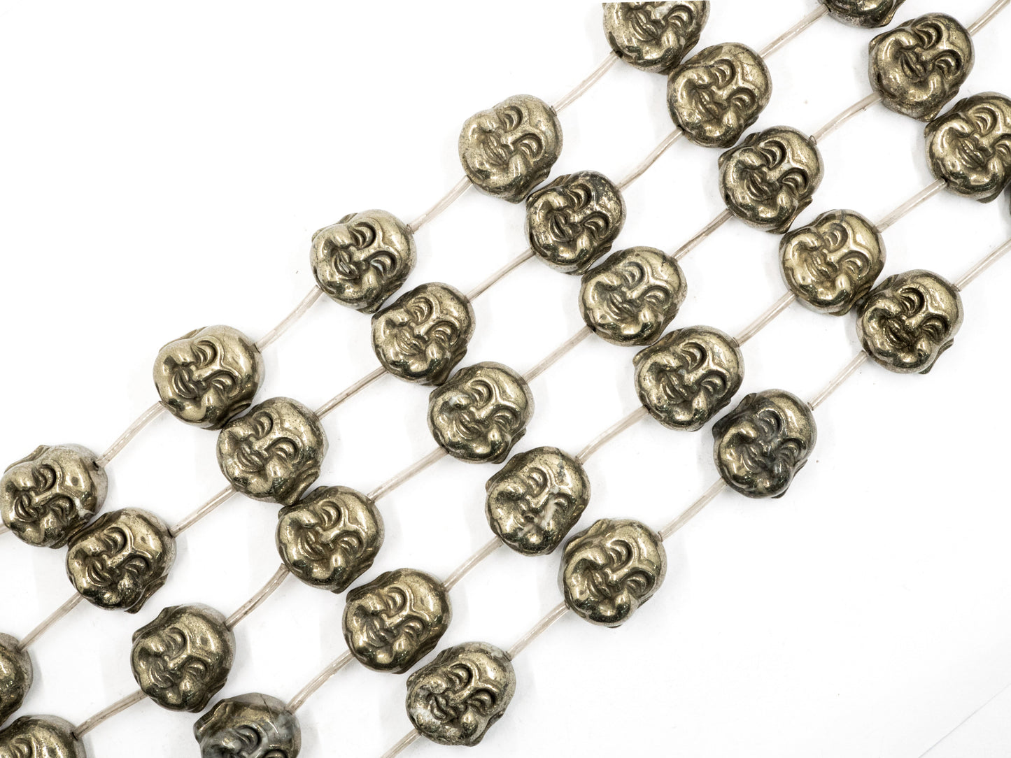 Quality Natural Pyrite beads,Happy Buddha Head Pyrite Gemstone Beads, 18x19mm Buddha Gemstone Beads, 15inch FULL strand, SKU#W46