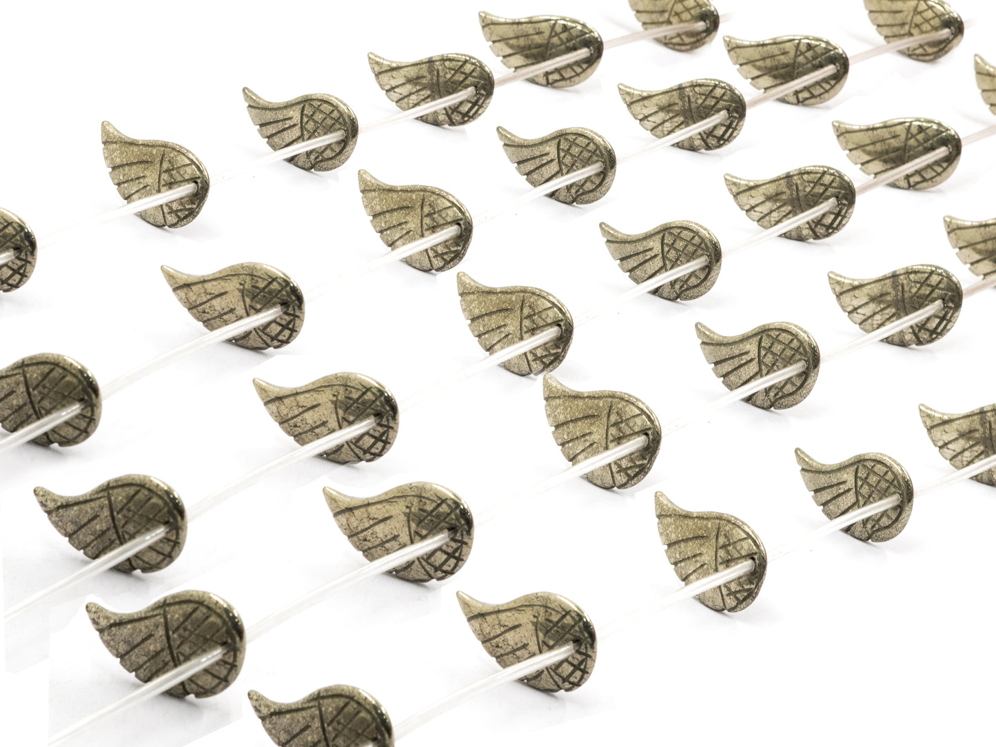 Natural Pyrite Angel Wing Carved Beads,16x30mm Pyrite Wing B