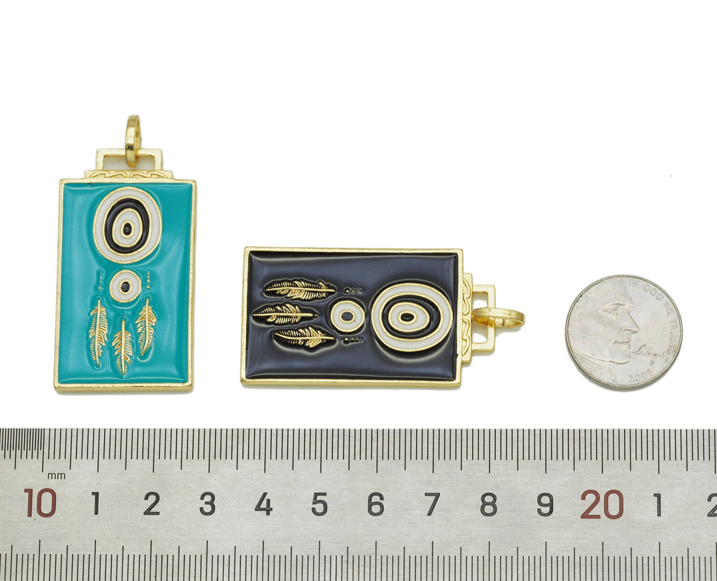 CZ Enamel Evil Eye On Rectangle Pendant, Sku#JL98