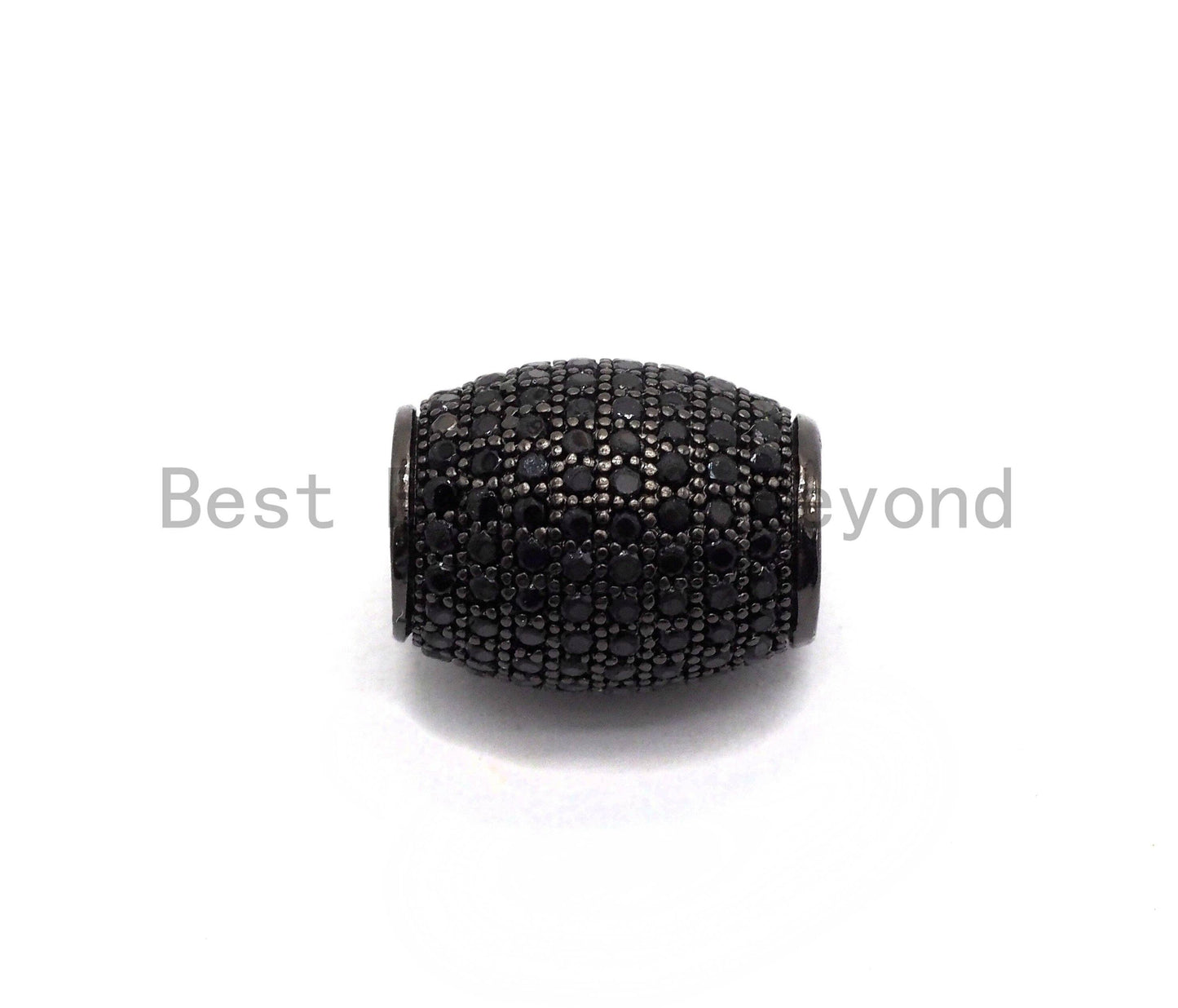 Micro Pave Black CZ Pave On Black Big/Large Hole Oval Drum Spacer Beads, Bracelet/Necklace Spacer, Cubic Zirconia Beads, 10x12mm, sku#C91