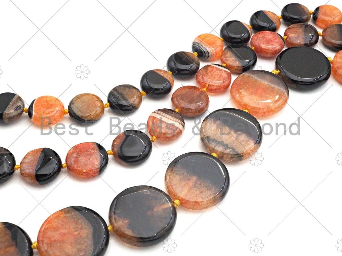 High Quality Natural Orange Black Druzy Agate Beads, 18mm/20mm/30mm Round Coin Smooth Agate, 15.5'' Full Strand,Sku#YK11