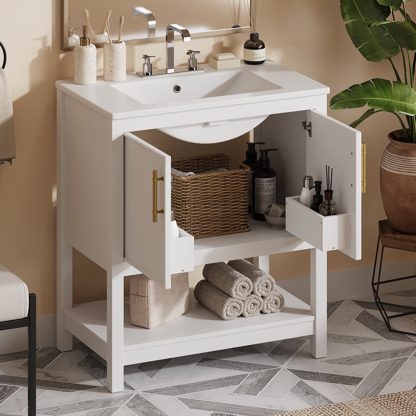 30-Inch Green Bathroom Vanity with Ceramic Sink
