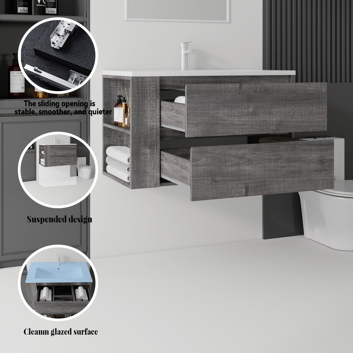 36 Inch Floating Bathroom Vanity with Sink