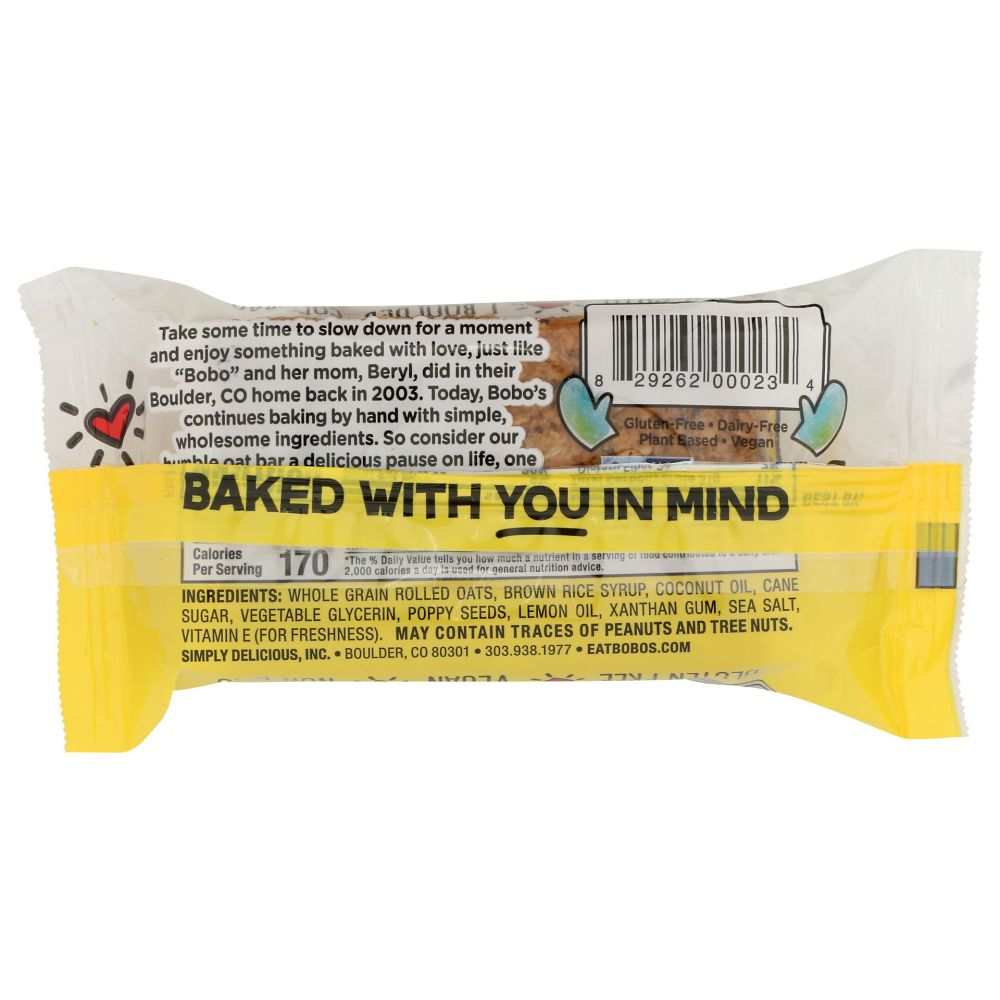BOBO'S OAT BARS: Lemon Poppyseed Oat Bar, 3 oz