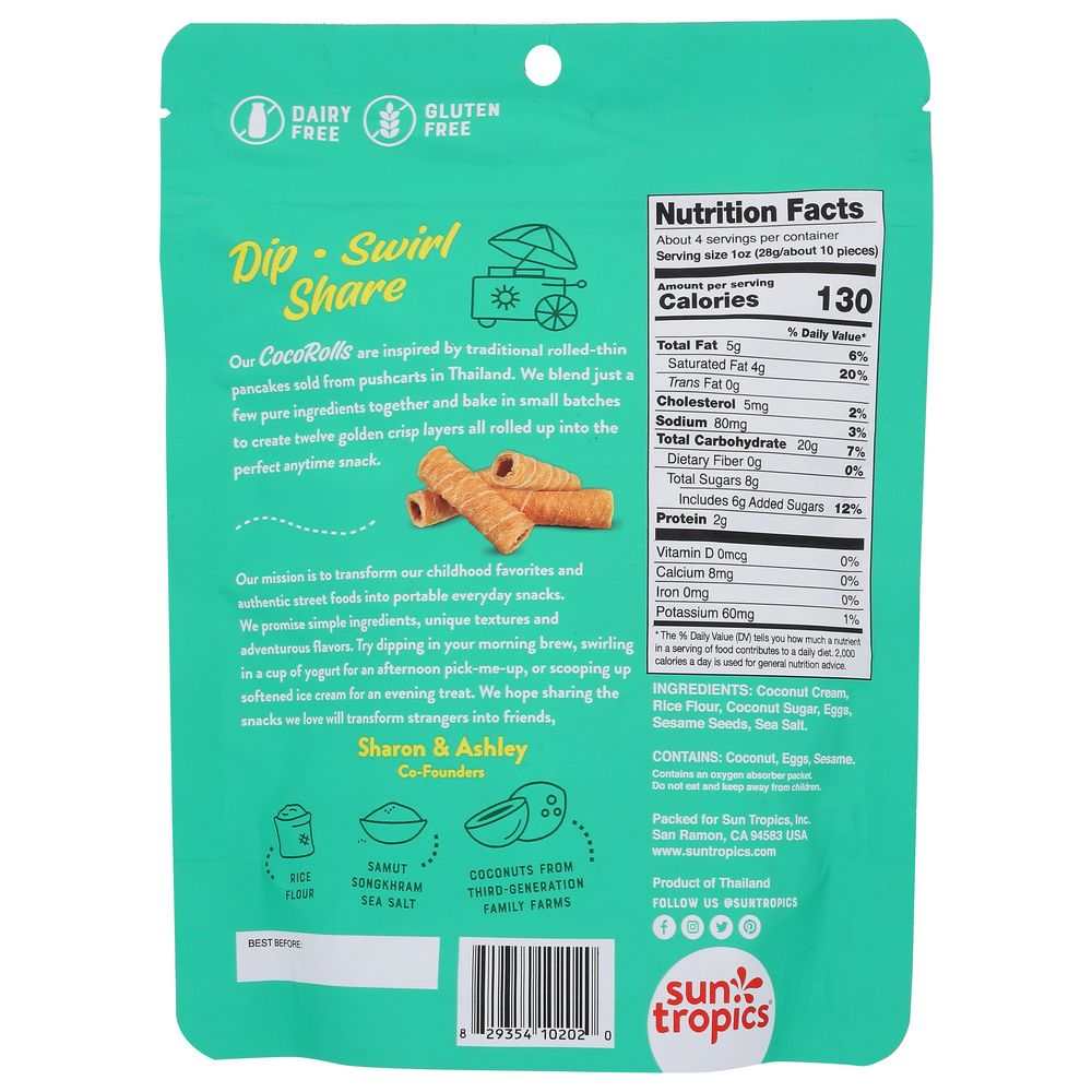 SUN TROPICS: Cookie Coconut Wafer Roll Original, 4 oz