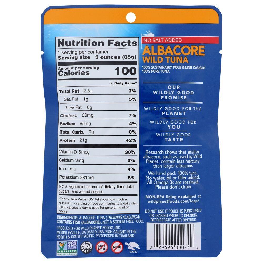 WILD PLANET: Wild Albacore Tuna No Salt Added, 3 oz