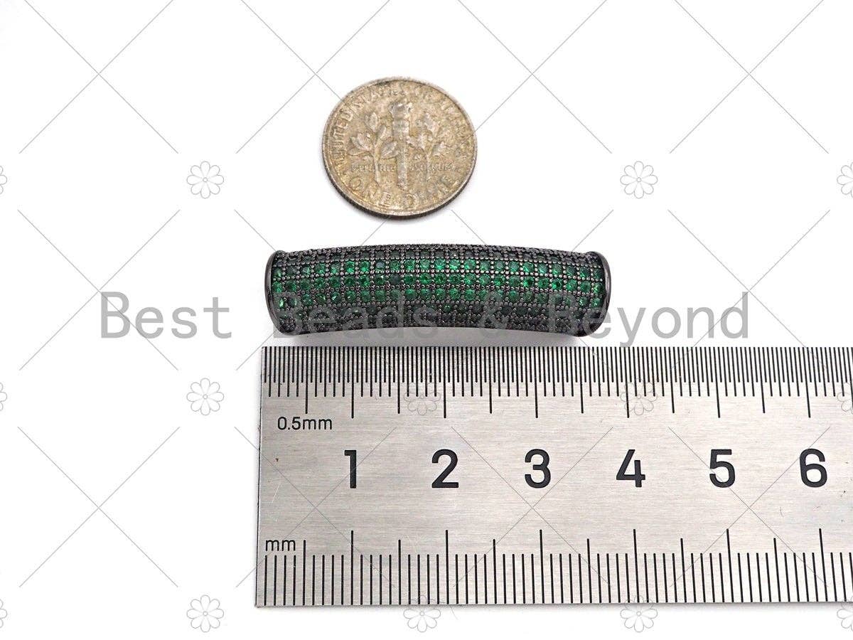 Green CZ Micro Pave Half Full Pave Tube for Bracelet/Necklace,CZ Spacer Tube in Silver/Gold/Rose Gold/Black, Tube Beads, 38x8mm,sku#ML11