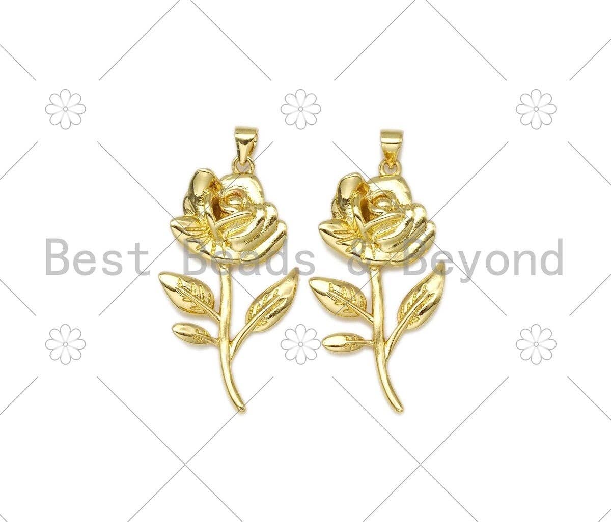 3D Rose Flower Shape Pendant, 18K Gold Filled Rose Flower Charm,Necklace Bracelet Charm Pendant ,21x40mm,Sku#LK424